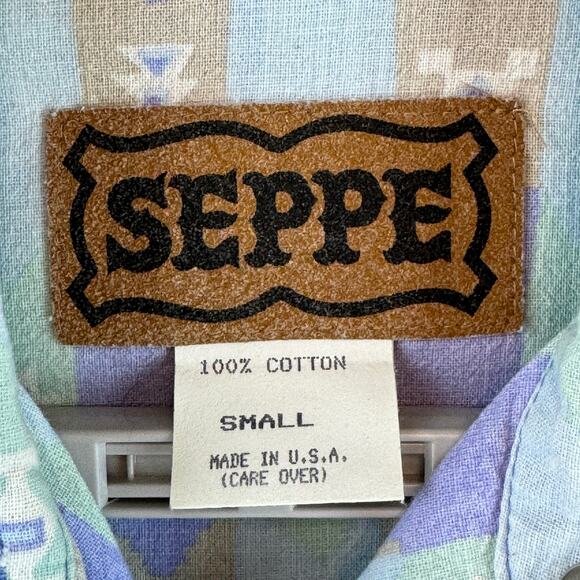 VTG Seppe Blue/Purple Aztec Western Southwest Metal Button Down Shirt Size Small - Picture 7 of 14